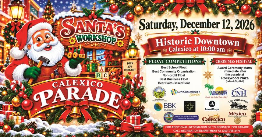 Santa's Workshop Parade Flyer with information of the event and sponsors