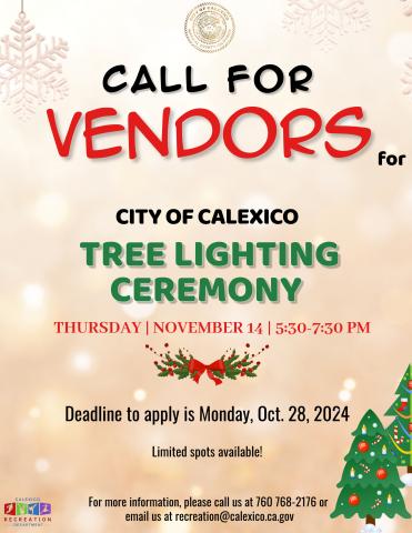 Call for Vendors Christmas Tree Lighting Call for Vendors Christmas Tree Lighting